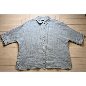 Rachel Zoe 100% Linen Dolman Sleeve Button Down Women Blouse M Lite Blue Cottage